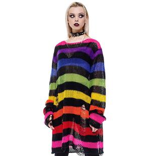 Mid Clothing Gradient Loose Length Mohair Sweater Ripped