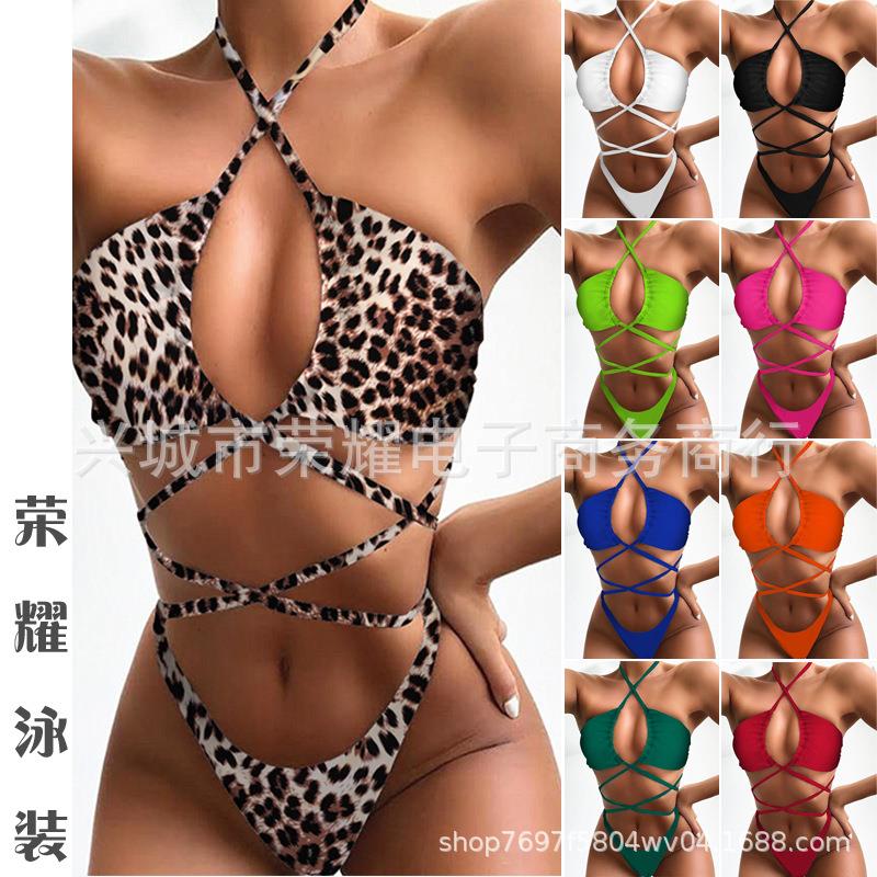 Womens one-piece strappy backless sexy swimsuit