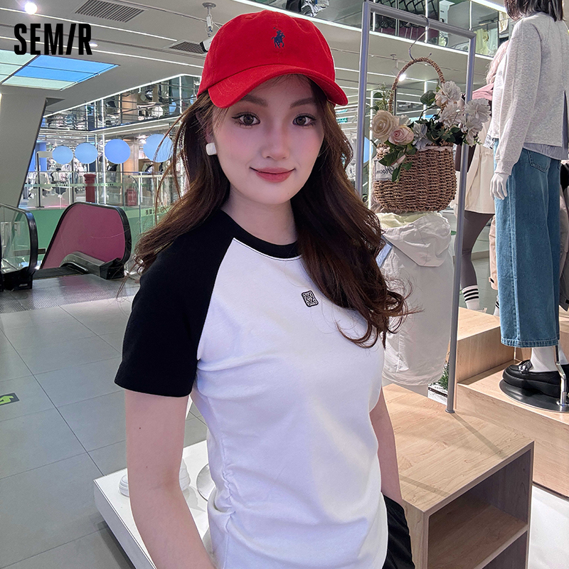 森马凉感撞色插肩袖短袖T恤女