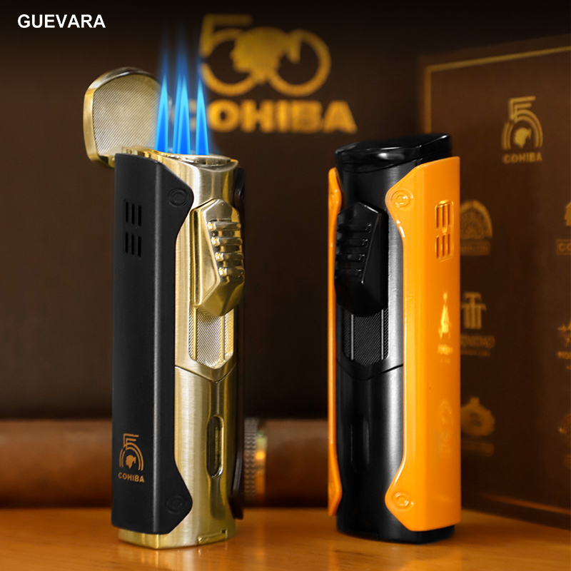 雪茄打火机 防风充气四直冲合金高颜值打火机内置钻刀便携式