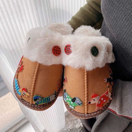 hd11242a06秋冬防寒保暖棉拖鞋可爱纽扣腊肠小狗外穿棉鞋拖鞋