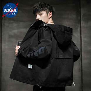 NASA秋冬季外套男士潮牌宽松工装夹克冬季加绒加厚连帽上衣服