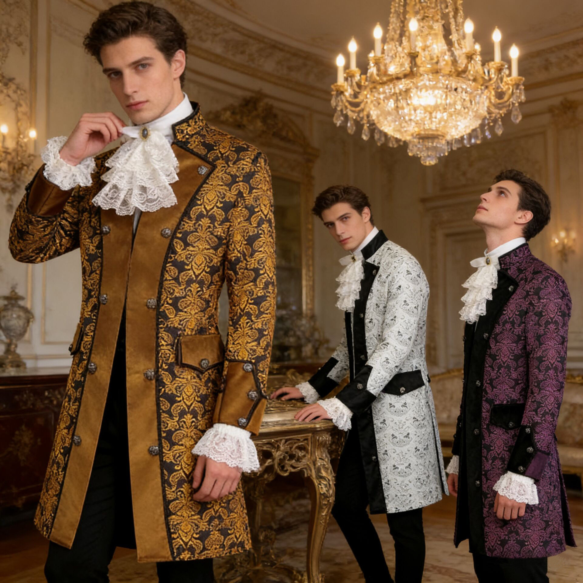 新款现货欧美男女士大衣印花时尚外套蒸汽朋克复古立领制服表演服