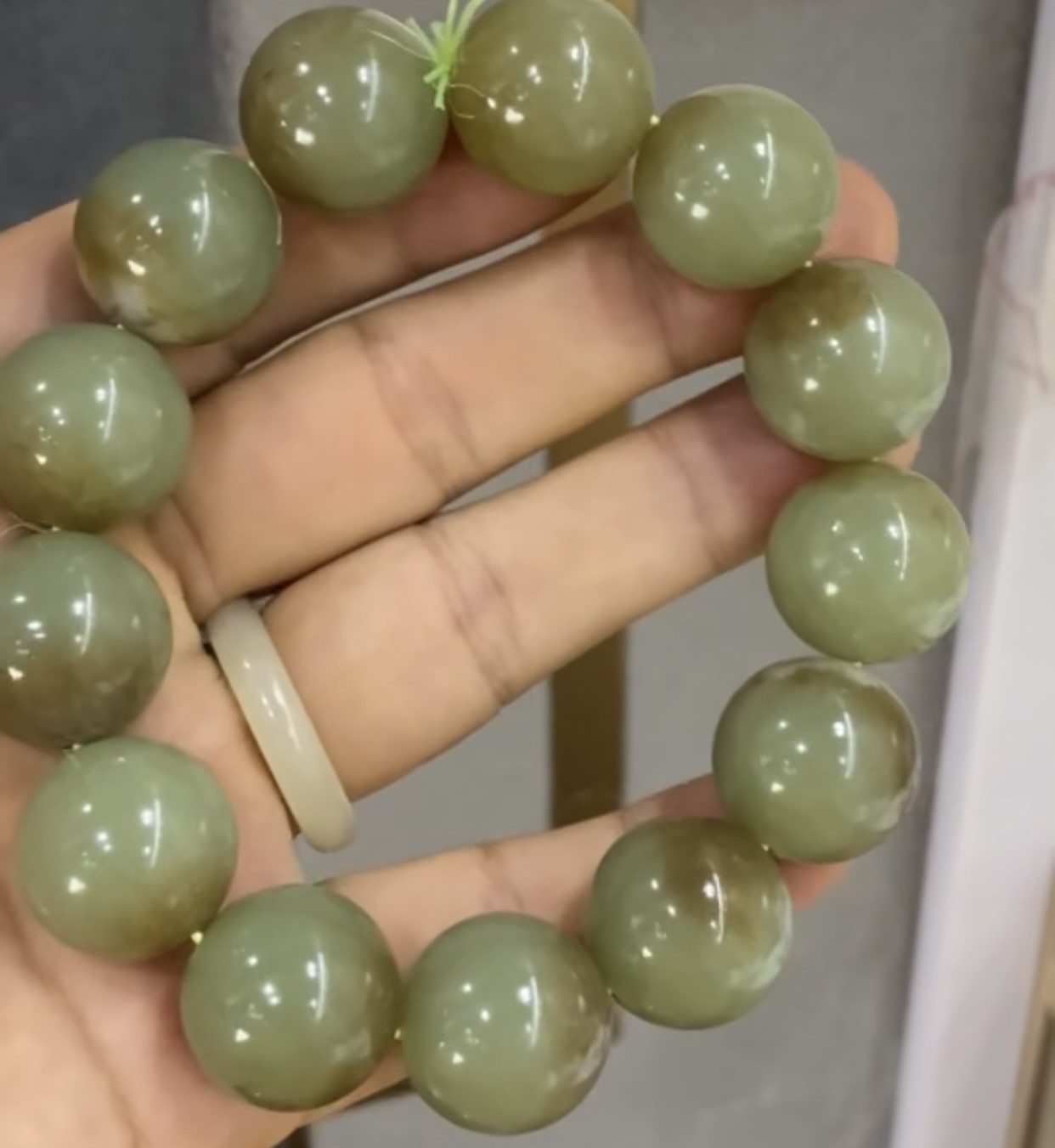 滟雩和田狭义和田若羌黄口老料糖青黄口手串18mm大圆珠霸气男款