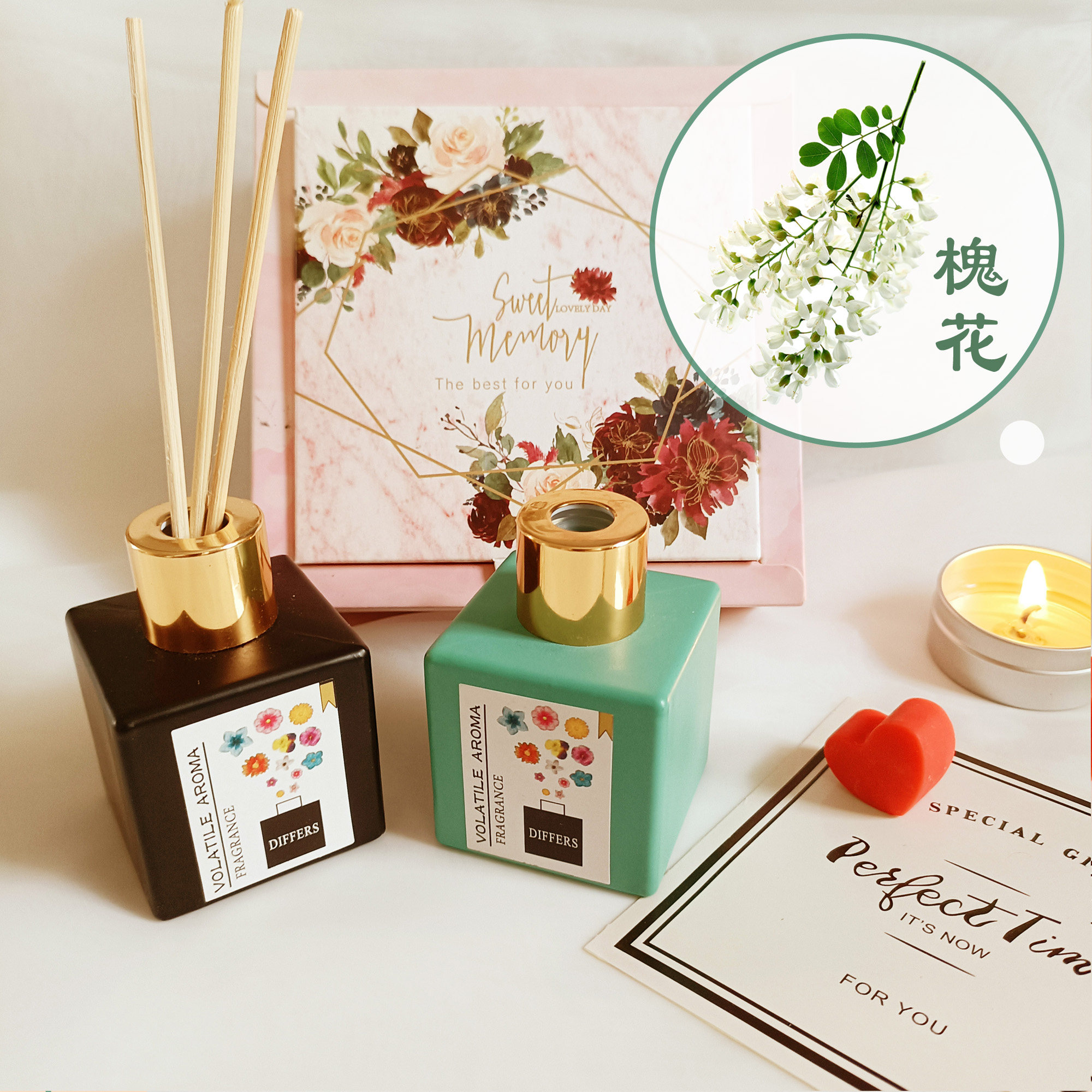 槐花香味香薰持久家用藤条扩香洋槐花香氛车载摆件高级小众熏香