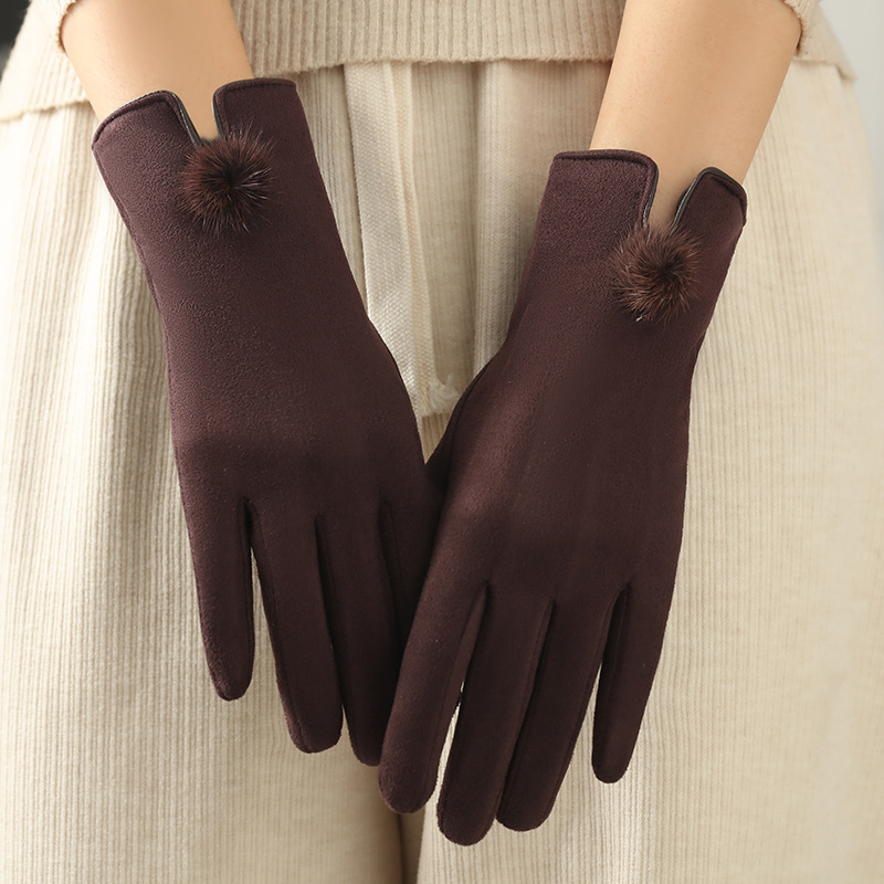 麂皮绒秋冬女保暖手套骑行触屏女分指礼物礼品防风