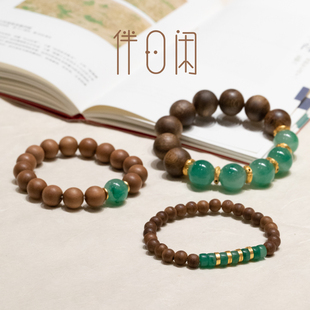 非洲翠冰飘花阳绿玉珠手链老山檀沉香天然玉石手串 青岚