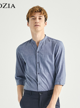 ZIOZIA韩版时尚舒适立领七分袖纯色衬衫男夏休闲衬衣ZWC02201N