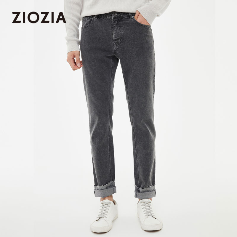 ZIOZIA春款男装裤腿处双色的水洗处理休闲牛仔裤ZDP21160C
