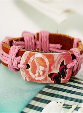 时尚简约绳手工编织牛皮学生手链