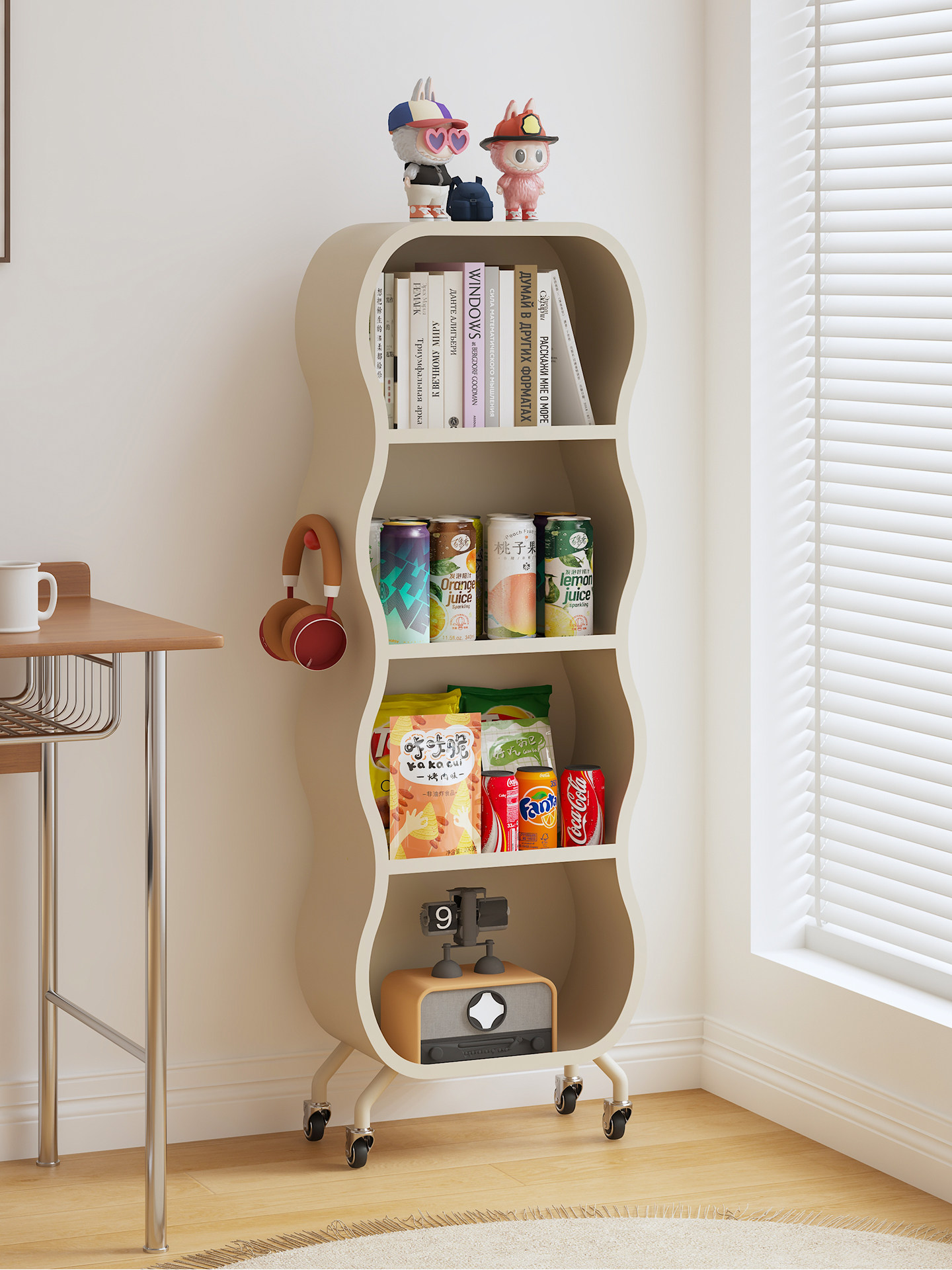 顾得家具移动书架落地置物架多层收纳架子金属客厅零食小推车家用