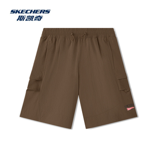 细腻舒适L225M090 梭织尼龙防紫外线运动裤 Skechers斯凯奇男士 短裤