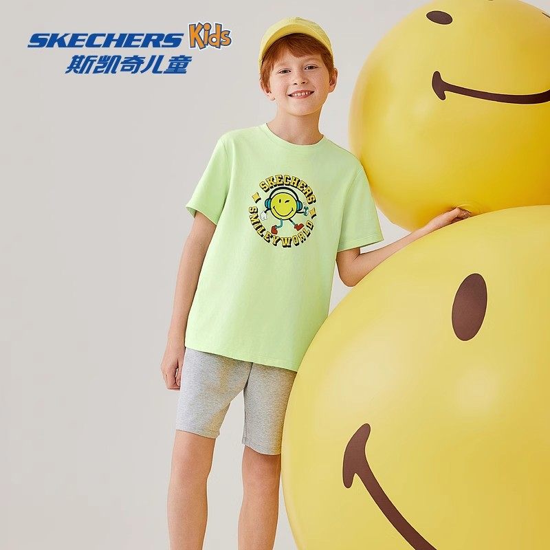 Skechers斯凯奇新款儿童日常休闲户外运动短袖短裤套装L225K015,运动服/休闲服装,运动T恤,淘宝优惠券,粉丝福利购,淘宝优惠卷