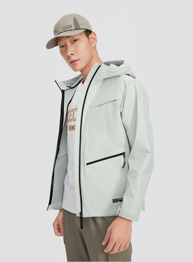 Skechers斯凯奇新款男士梭织连帽外套时尚百搭运动夹克衫L124M049