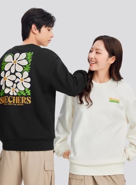 Skechers斯凯奇男女秋冬印花保暖加绒卫衣情侣款套头上衣L424U315