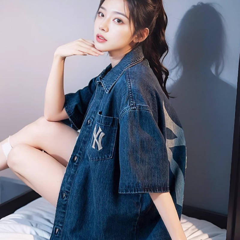 MLB男女同款牛仔短袖衬衫外套