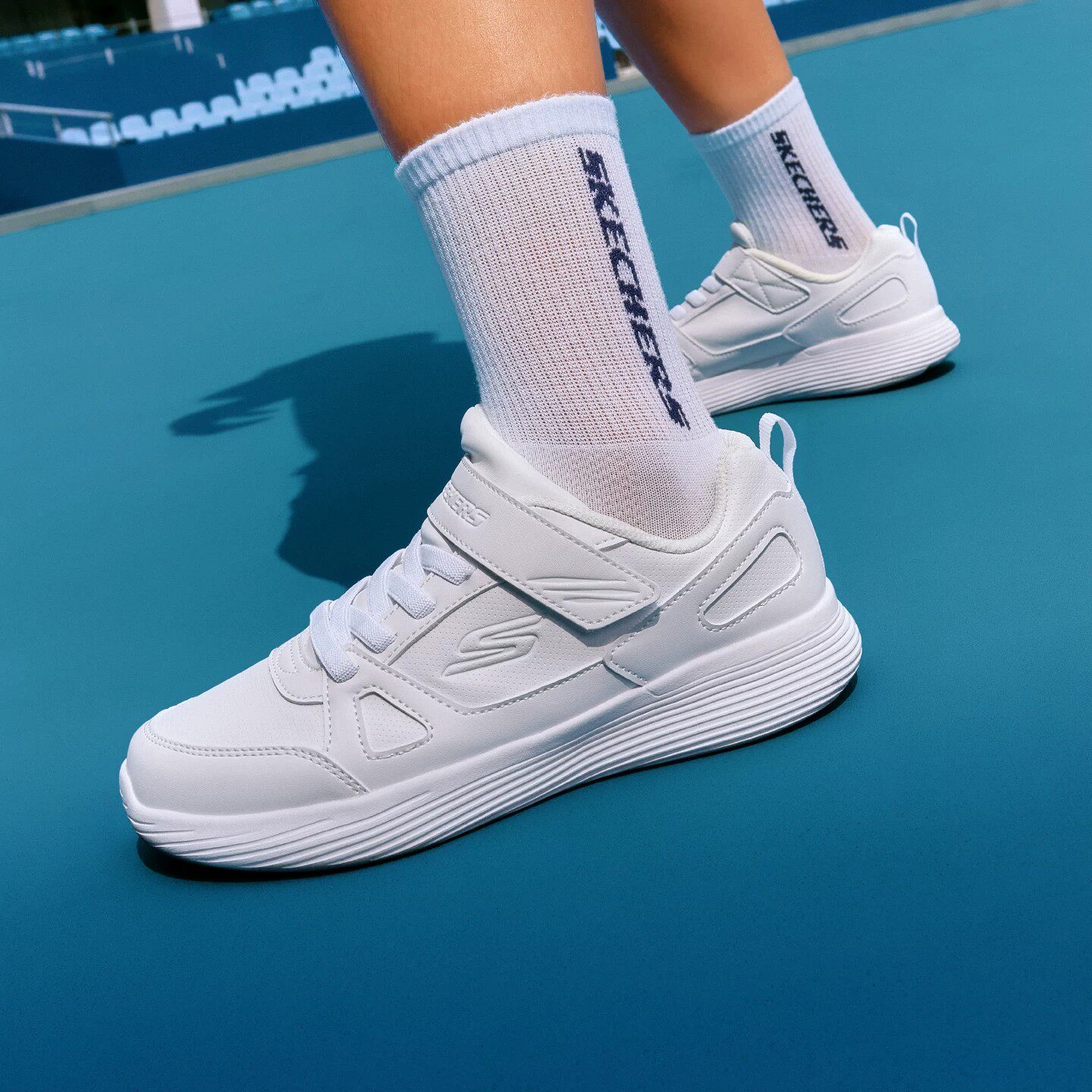 Skechers斯凯奇男童经典小白鞋魔术贴轻质透气休闲运动鞋405086L