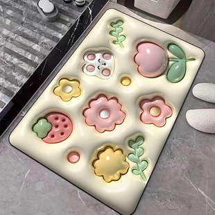 垫脚立体感吸水小花地垫硅藻3D膨胀垫地卫生间防滑垫泥厕所软浴室