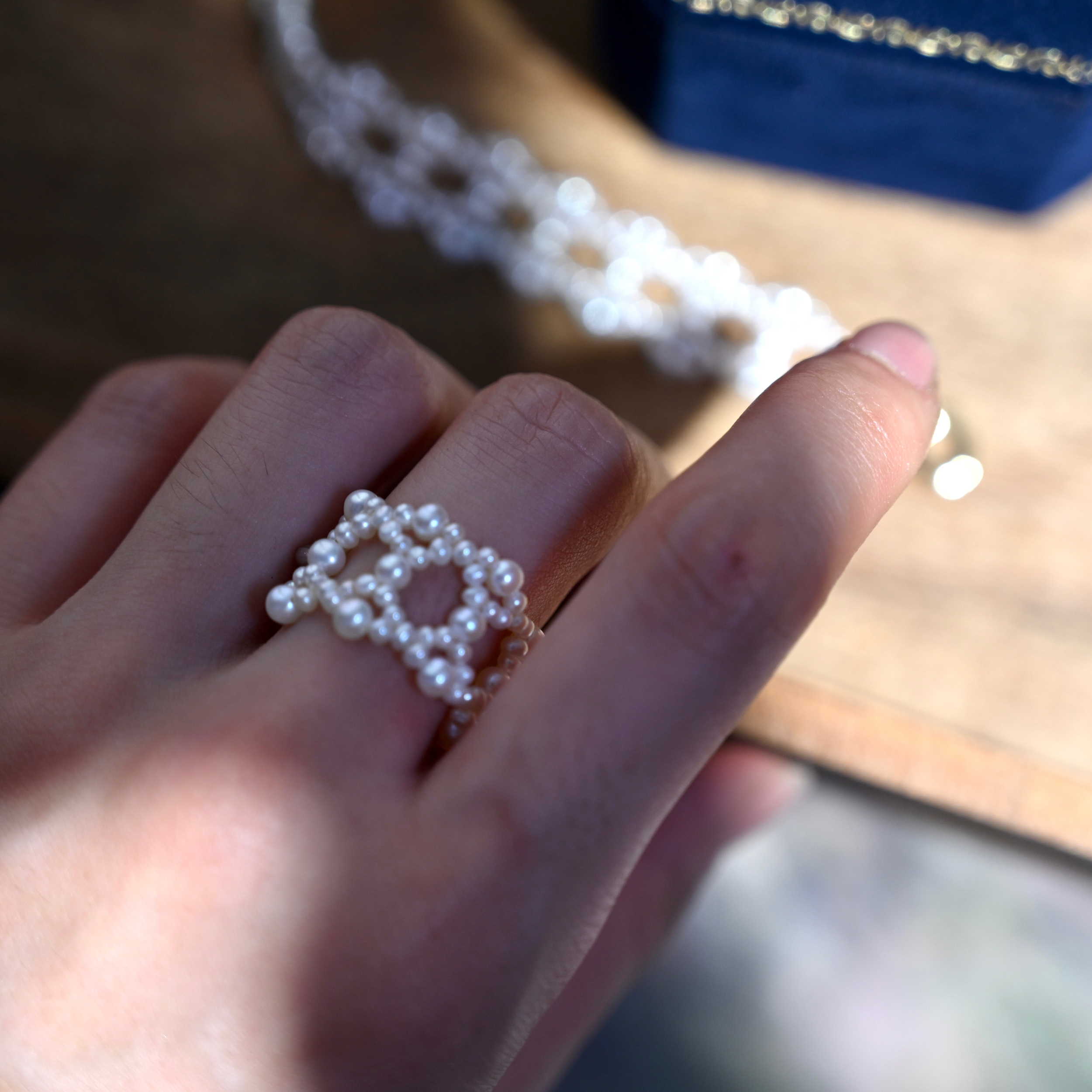 欧式中古蕾丝连珠几何镂空无核2-3mm和3-4mm天然真珍珠S925纯银扣