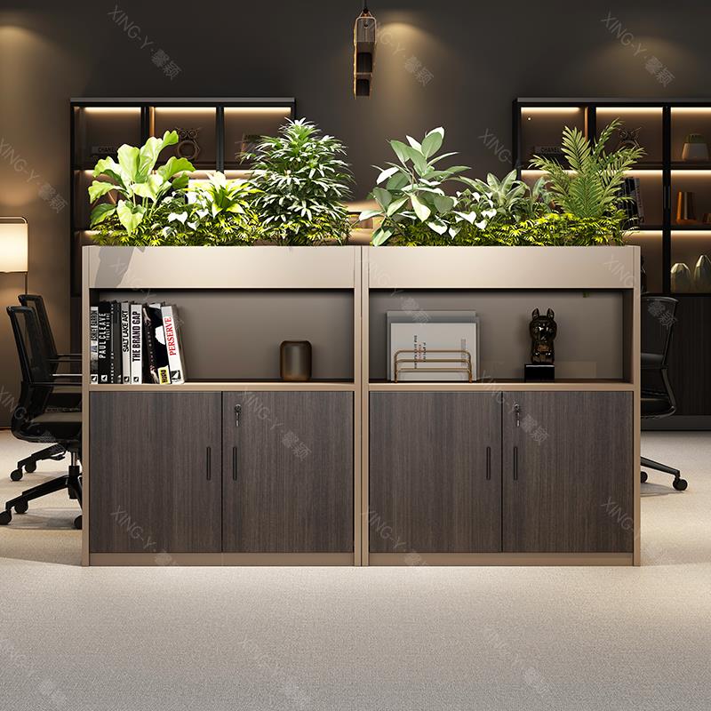 办公室隔断绿植文件柜简约现代花槽隔断资料柜储物木质矮柜组合