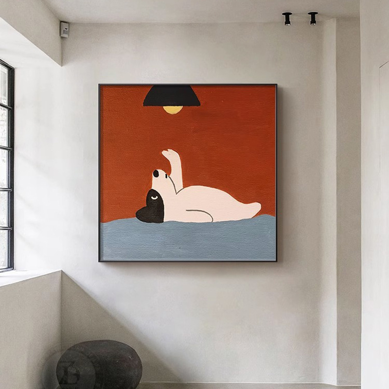 卡通正方形房间装饰画小狗红色儿童房墙壁画现代简约高档卧室挂画图片