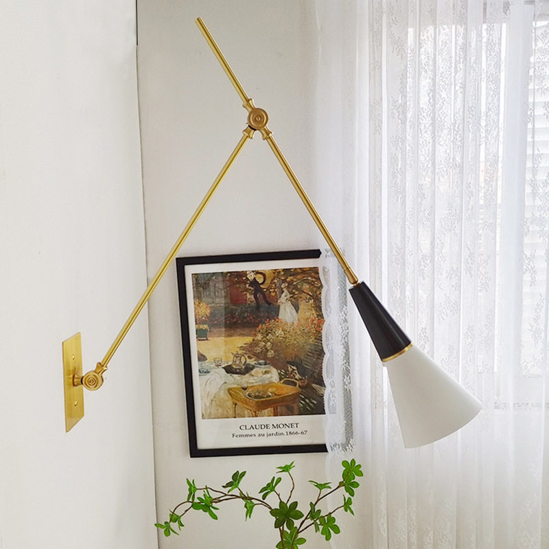 美式复古厨房餐厅灯具中古设计师款折叠可调节黄铜轻奢长臂壁灯