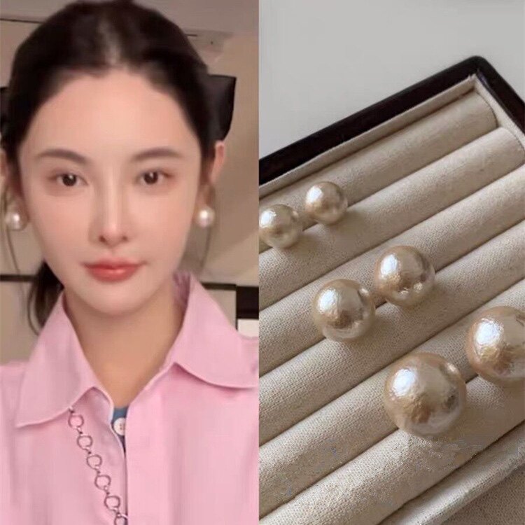 mona同款大珍珠耳钉女法式复古赫本风棉花耳环网红轻奢高级感耳饰