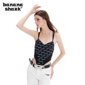 Banana shark【西部之旅】辣妹夏季黑白印花条纹吊带连体衣显身材