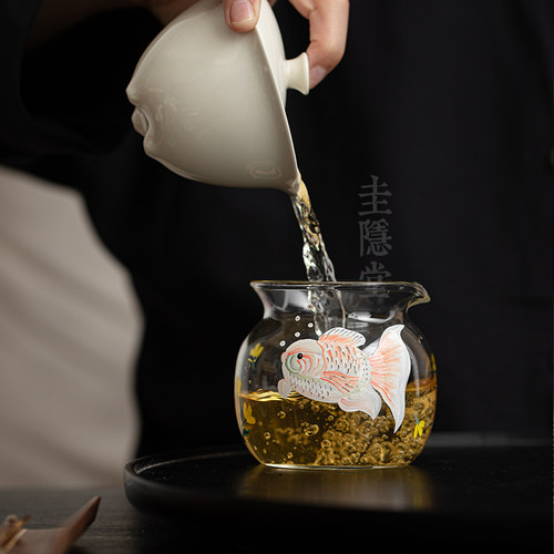 纯手绘透明耐热玻璃公道杯