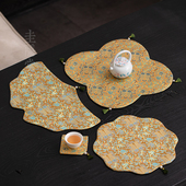 圭隐堂浮光金织锦缎刺绣布艺茶席中式 国风干泡茶桌布垫茶垫桌旗