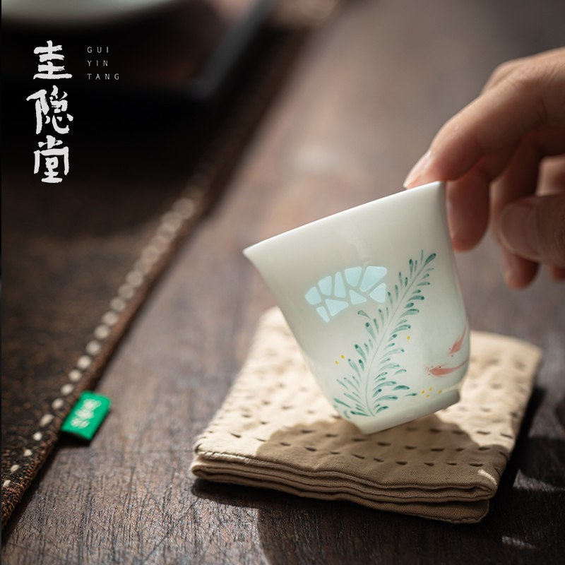 圭隐堂手绘玲珑陶瓷茶杯高端个人专用主人杯品茗杯闻香杯喝茶单杯,餐饮具,茶杯,淘宝优惠券,粉丝福利购,淘宝优惠卷