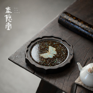 圭隐堂黑檀木仿螺钿蝴蝶壶承国潮风家用干泡茶盘茶具茶托盘小茶台