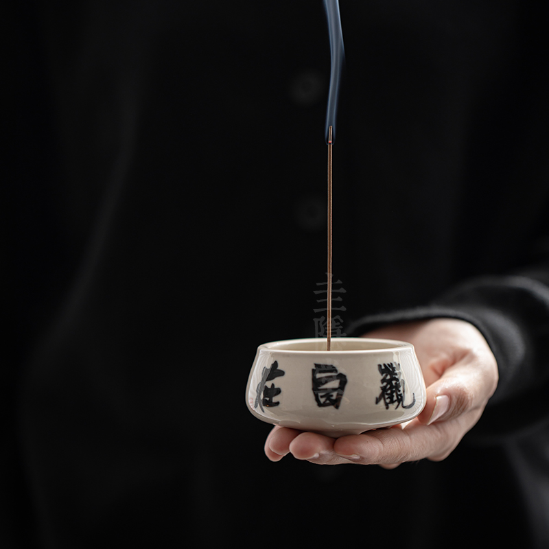 圭隐堂手绘陶瓷香炉家用复古中式禅意香插线香檀香茶道香薰炉摆件