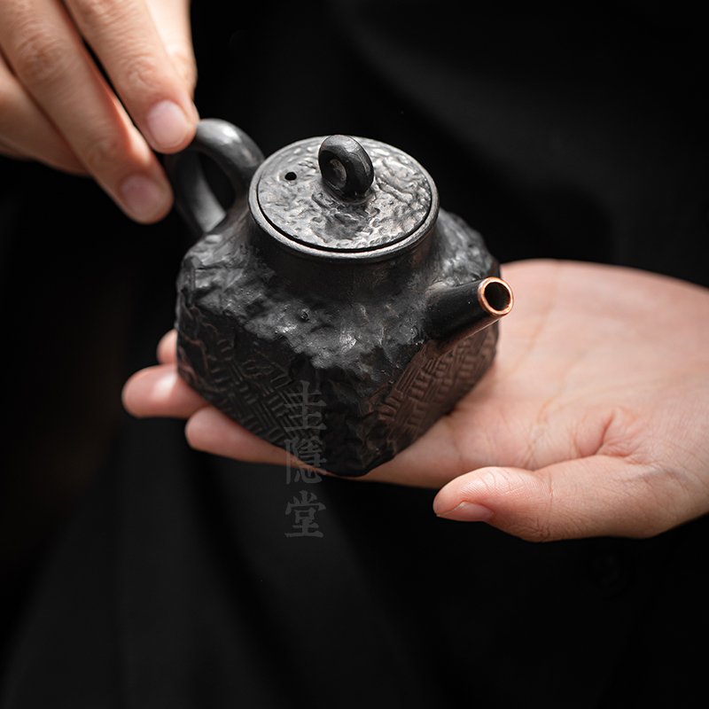 圭隐堂黑泥紫砂粗陶茶壶