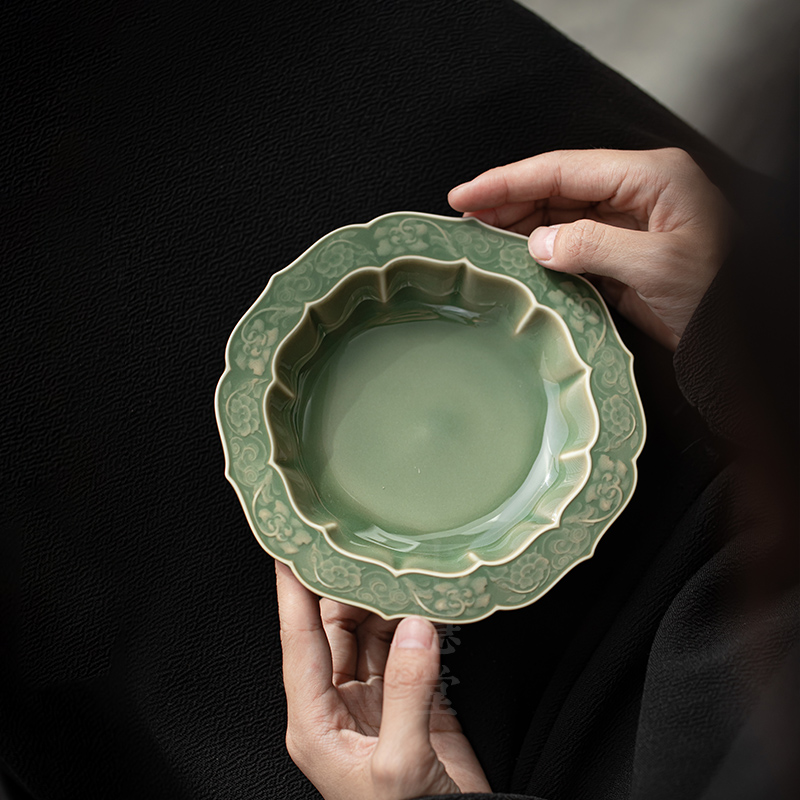 圭隐堂越窑青瓷壶承茶盘中式复古手工茶壶托盘茶点盘果盘干泡台