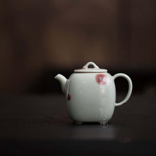圭隐堂汝窑不开片天青陶瓷手执茶壶钧瓷仿古四方壶小号单壶泡茶壶