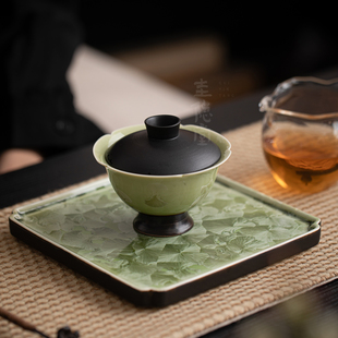 圭隐堂窑变结晶釉冰花陶瓷悬停二才盖碗茶杯家用女士泡茶碗手抓碗