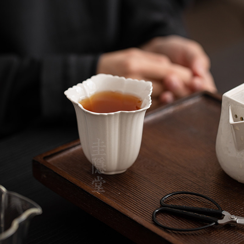 圭隐堂手工花瓣草木灰陶瓷茶杯家用主人杯品茗杯个人单杯闻香杯子