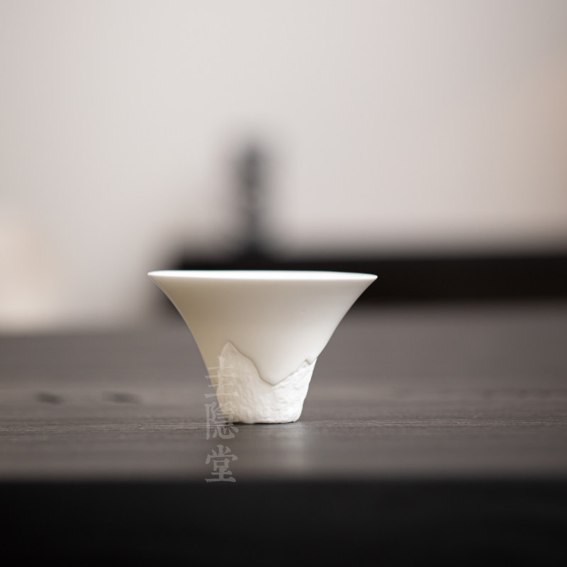 圭隐堂白瓷斗笠功夫茶杯手工鎏银家用主人杯品茗杯个人单杯闻香杯
