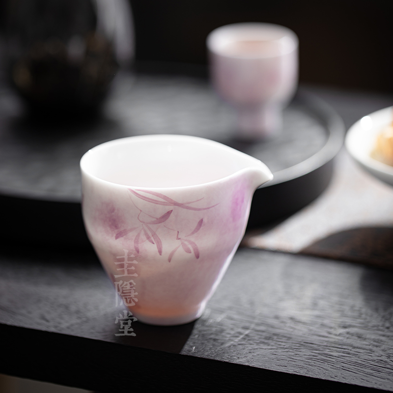 圭隐堂纯手绘紫兰花釉下彩陶瓷公道杯家用公杯泡茶杯匀茶杯茶海