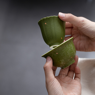 圭隐堂小青柑橘绿洒金手绘陶瓷茶杯高颜值女主人杯品茗杯喝茶单杯