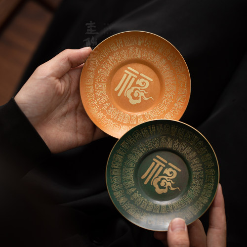 圭隐堂手工纯铜百福茶杯垫禅意防烫隔热垫茶垫杯托茶托茶道零配件