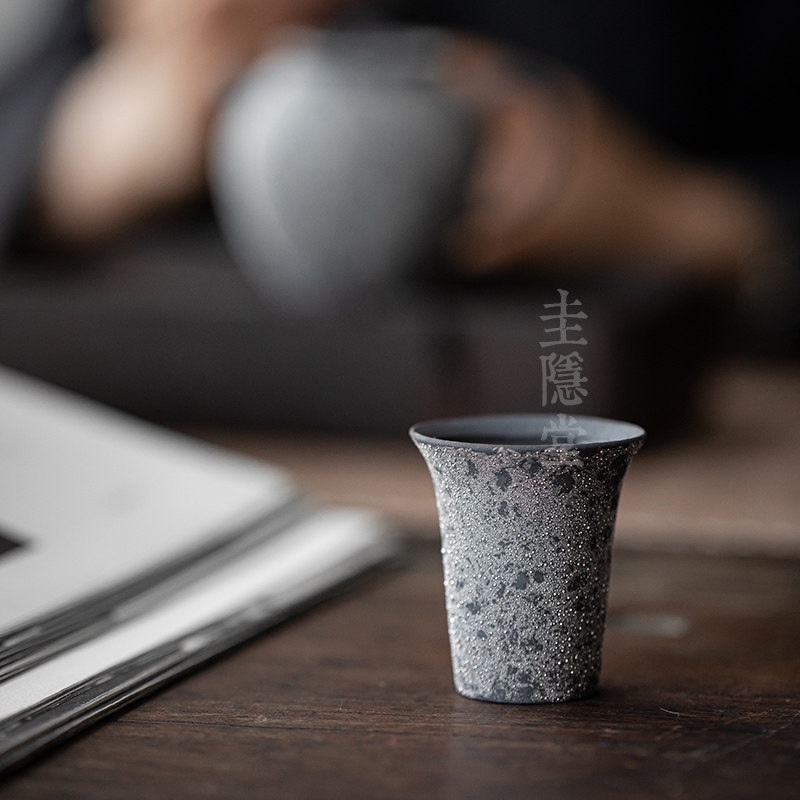 圭隐堂轻奢手工鎏银粗陶瓷功夫茶杯家用主人杯品茗杯单杯闻香杯