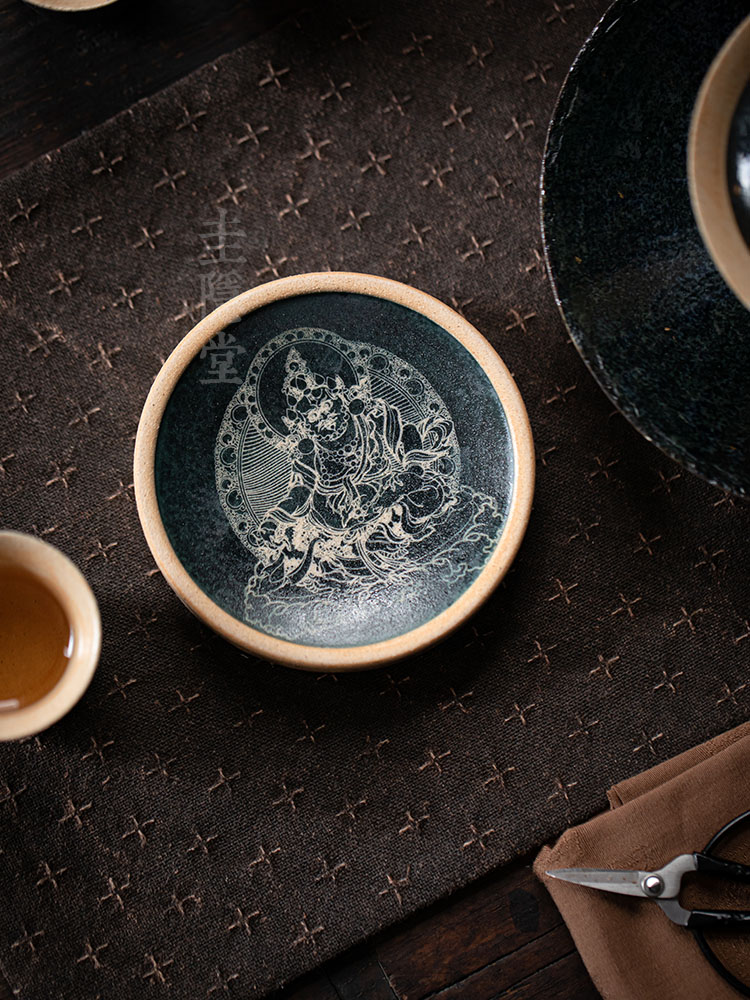 圭隐堂中式国风黄财神陶瓷茶杯垫敦煌文创家用隔热茶垫盖托茶托
