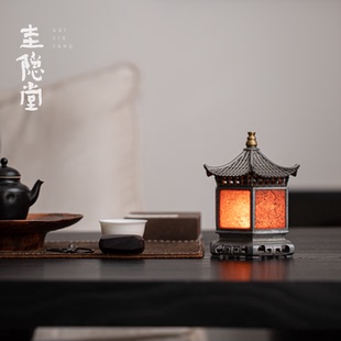 圭隐堂中式复古锡合金岩石烛台灯盏茶室民宿氛围灯禅意盘香炉摆件