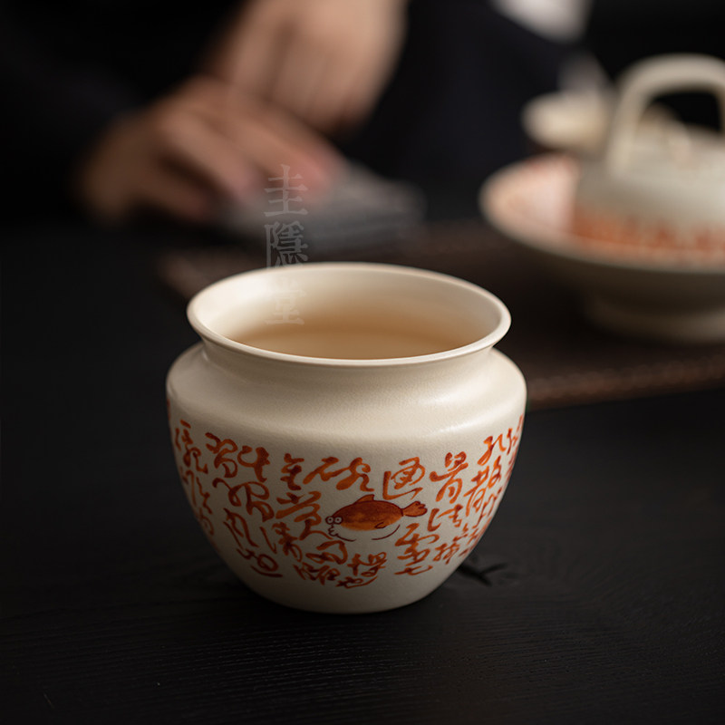 圭隐堂苏打釉开片陶瓷建水矾红书法家用茶洗水洗茶渣缸茶道零配件