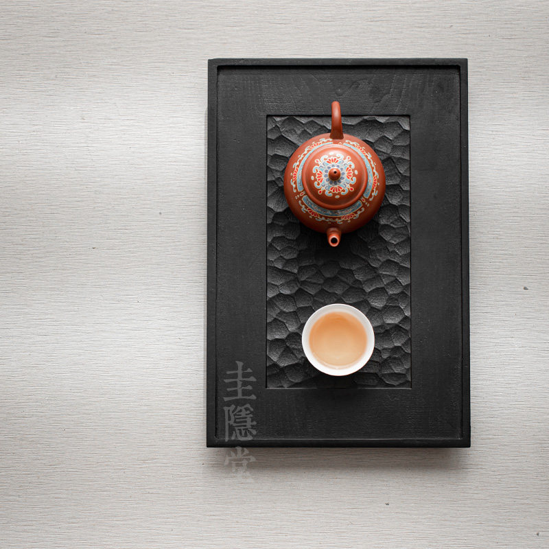 圭隐堂炭烧樱桃木小茶盘壶承家用复古侘寂风原木干泡台茶托盘茶台