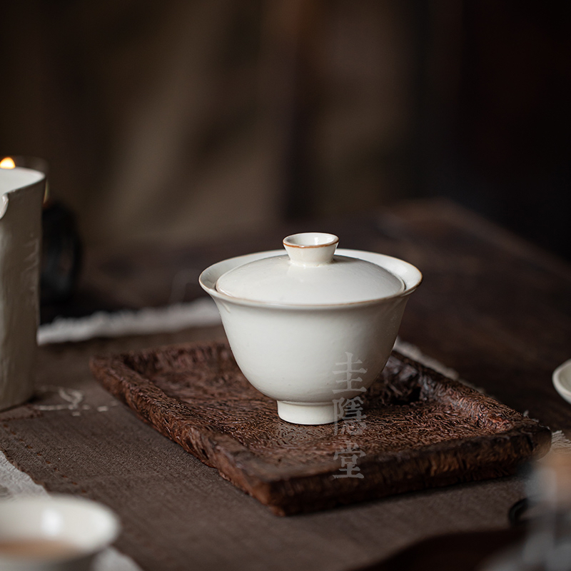 圭隐堂粉引粗陶二才盖碗日式家用复古侘寂风茶碗泡茶器防烫手抓碗