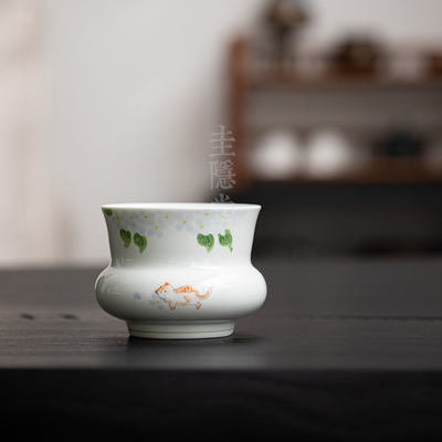 圭隐堂手绘绣球猫陶瓷建水洗水女士家用茶洗茶渣缸茶水盂茶道零配