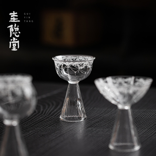圭隐堂耐热玻璃高足茶杯高档精致家用女士主人杯个人杯喝茶杯单杯